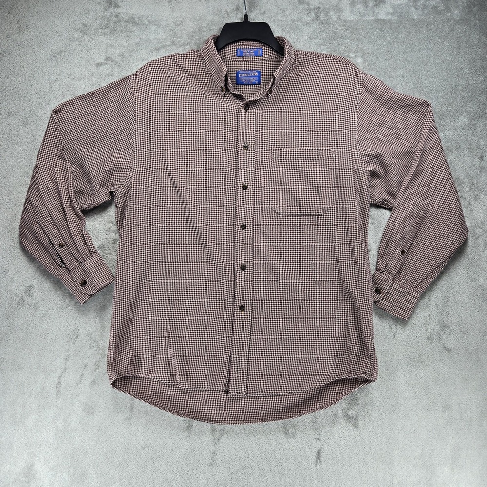 Pendleton Canterbury Cloth Button Up Shirt Houndstooth Pima Cotton Merino Wool L